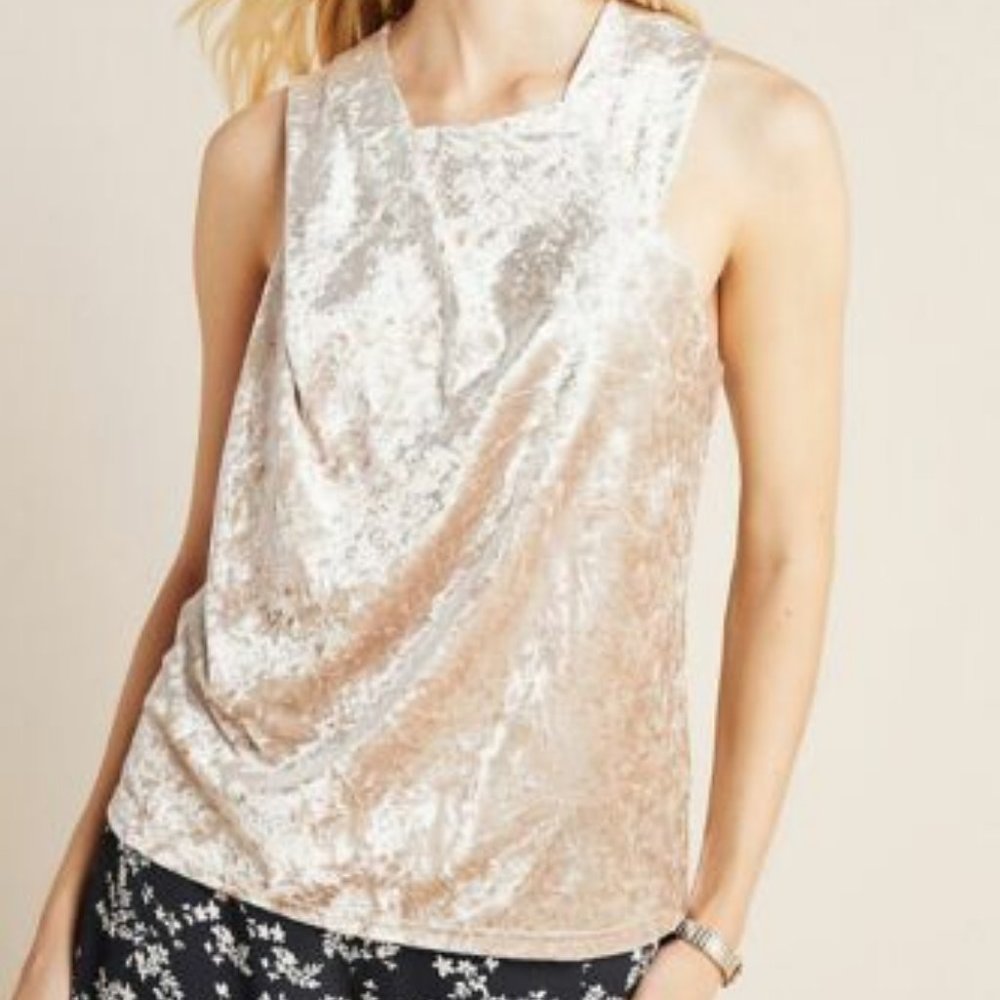NWT Anthropologie Jessie Beige Velvet Halter Tank Top Size M